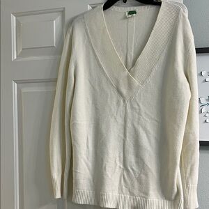 Anthropologie Cream V-Neck Sweater